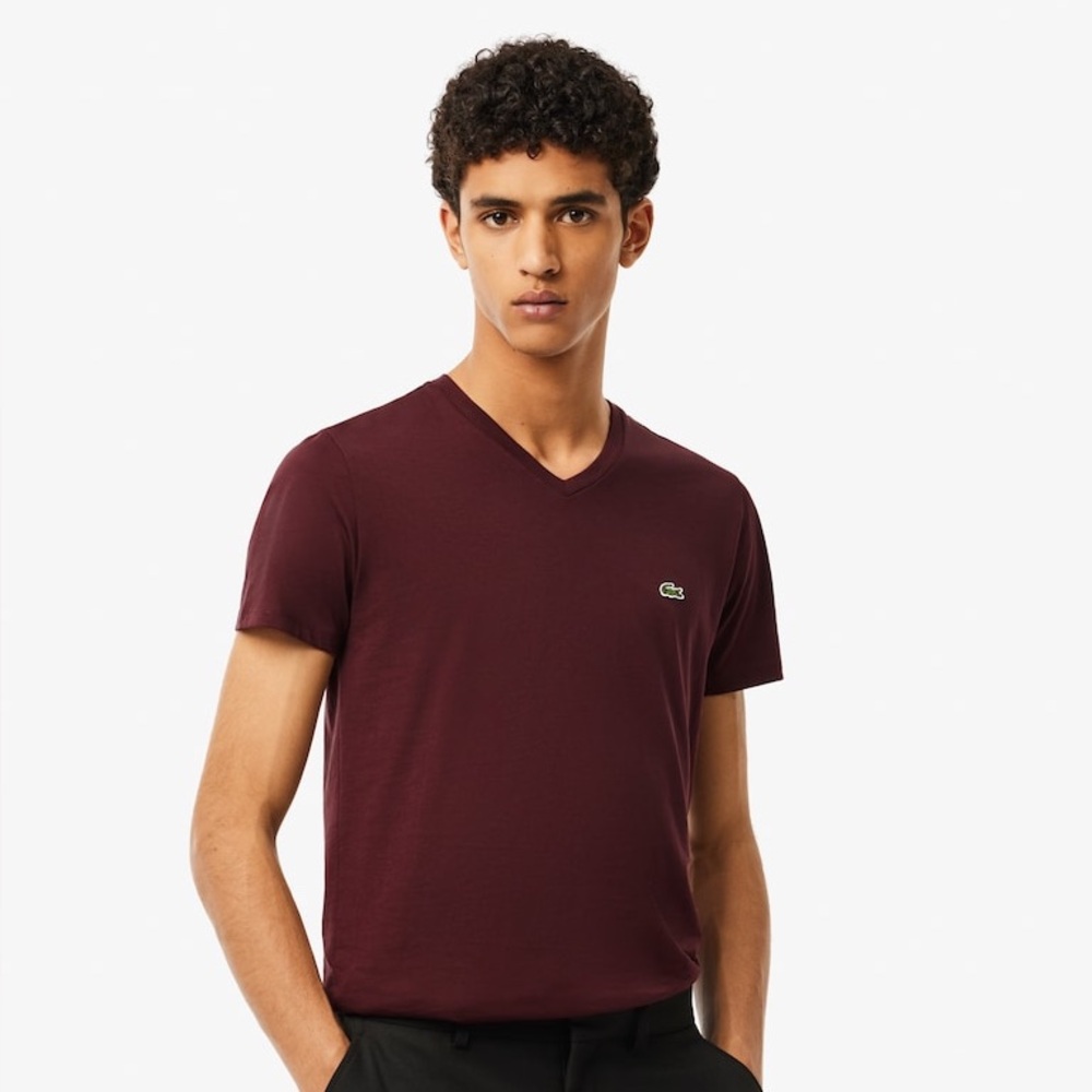 ✨BNWOT - Lacoste Men's Lightweight Pima V-Neck T-Shirt - Bordeaux - size 4XL✨